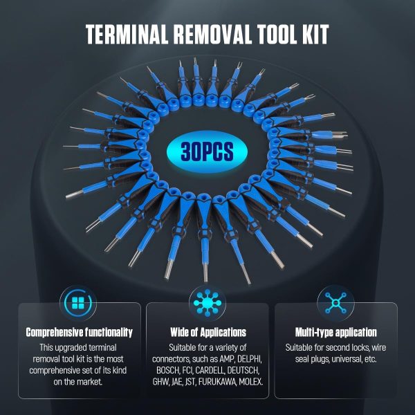 CMTOOL Terminal Removal Tool Kit 30PCS Terminal Ejector Kit, Upgraded Depinning Tool Automotive Electrical Pin Removal Tool, Car Pin Extractor