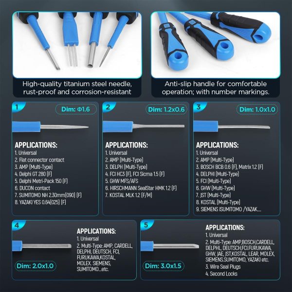 CMTOOL Terminal Removal Tool Kit 30PCS Terminal Ejector Kit, Upgraded Depinning Tool Automotive Electrical Pin Removal Tool, Car Pin Extractor