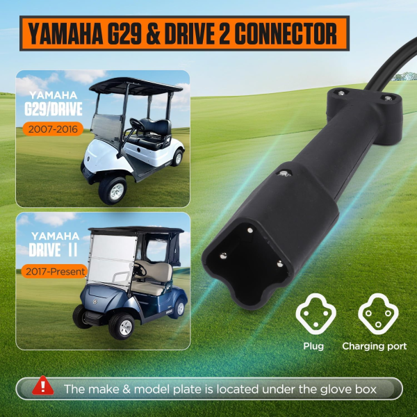 CMTOOL 48V 15A Golf Cart Battery Charger for Yamaha G29 – 7-Stage Smart Charging with Auto Trickle, 3-Pin Leaf Plug, IP67 Waterproof, Compatible with Lead-Acid/AGM/GEL