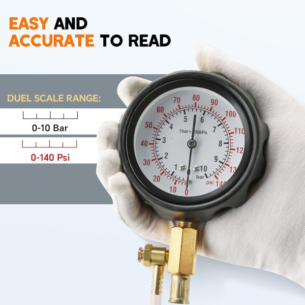 0-140PSI Fuel Pressure Gauge Kit | Fuel Injection Pump Pressure Tester Gauge Kit, TU-114 Oil Pressure Tester Tool for Motorcycles Cars Trucks
