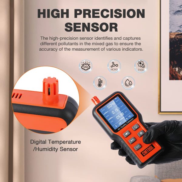 CMTOOL Air Quality Monitor Indoor Air Quality Meter, Air Quality Tester Sensor, Carbon Dioxide Formaldehyde Detector, Home Air Test Kit HCHO TVOC CO2 Monitor with Rechargeable Battery