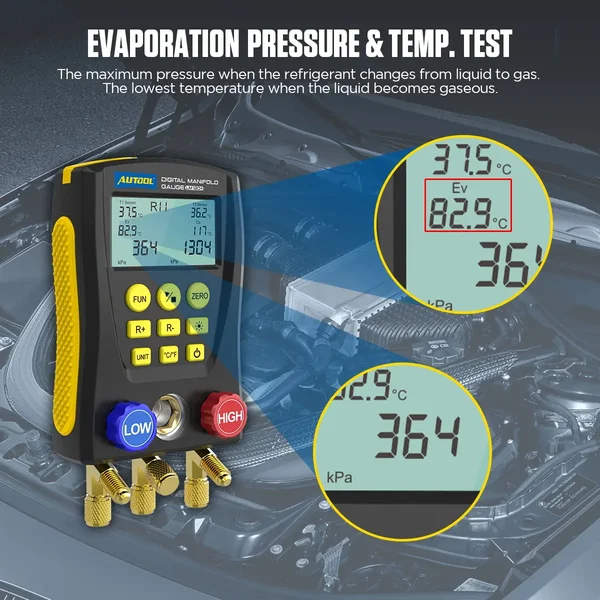 AUTOOL LM120+ Digital Manifold Gauge with T1/T2 Clamp Inputs