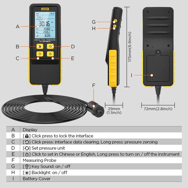 AUTOOL PT630 Digital Automotive Fuel Pressure Gauge