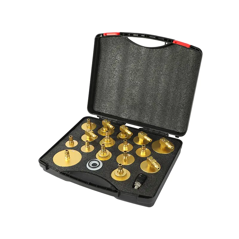 AUTOOL 17-piece brass brake fluid reservoir adapters and quick connector in an open carrying case