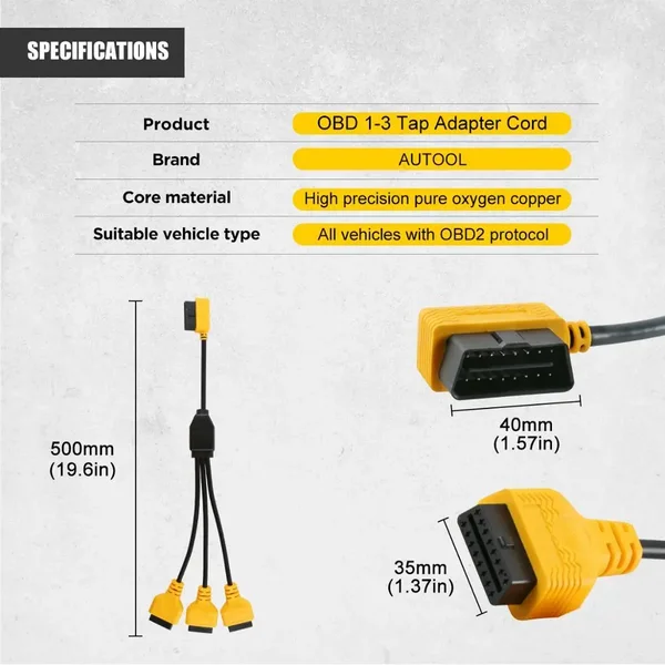 AUTOOL 50cm 1-to-3 Two-Pack OBD2 Splitter Cable