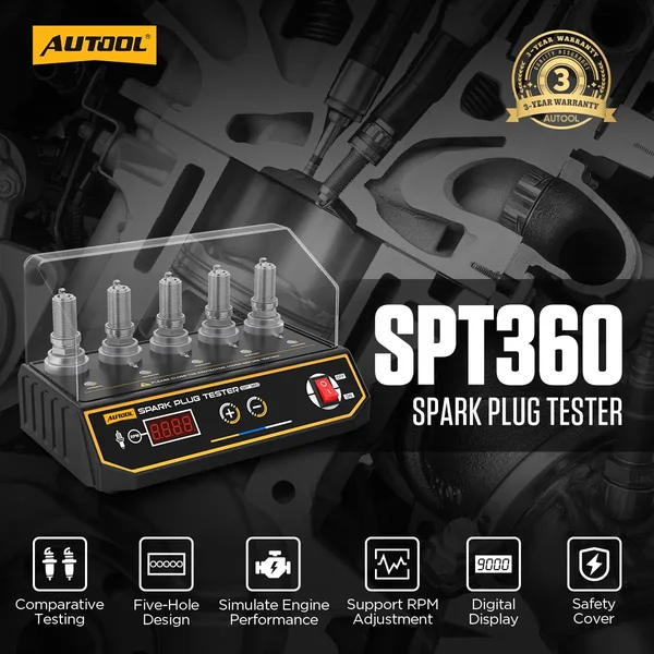 AUTOOL SPT360 5-Socket Digital Spark Plug Tester, 200–9000 RPM