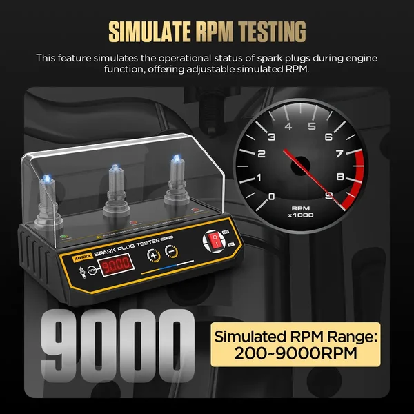 AUTOOL SPT301 3-Socket Digital Spark Plug Tester, 200–9000 RPM
