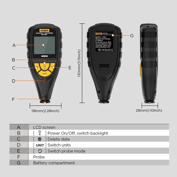 AUTOOL TG501 Automotive Coating Thickness Gauge