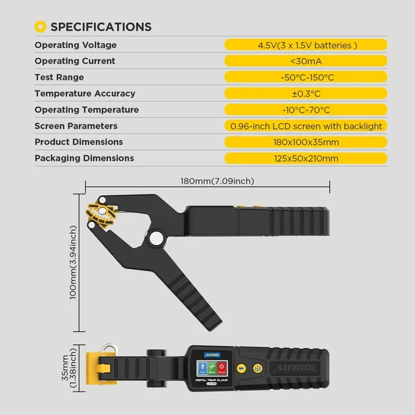 AUTOOL LM55 Pipe Clamp Temperature Meter with Waveform Recording