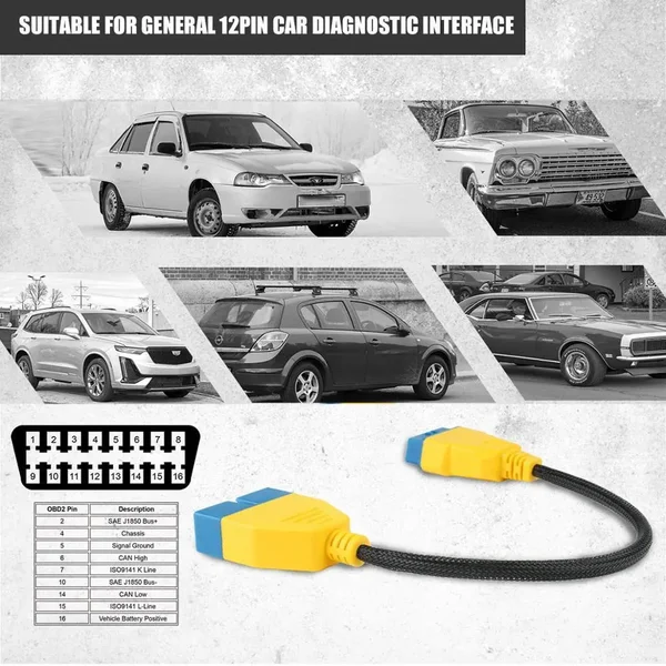 AUTOOL GM 12-Pin to 16-Pin 41cm Braided OBD2 Adapter Cable