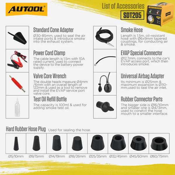 AUTOOL SDT205 Automotive Smoke Leak Detector with Air & Smoke Modes