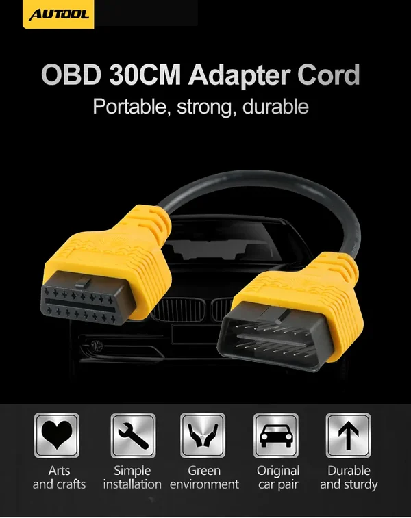 AUTOOL 30cm Two-Pack OBD2 Extension Cable