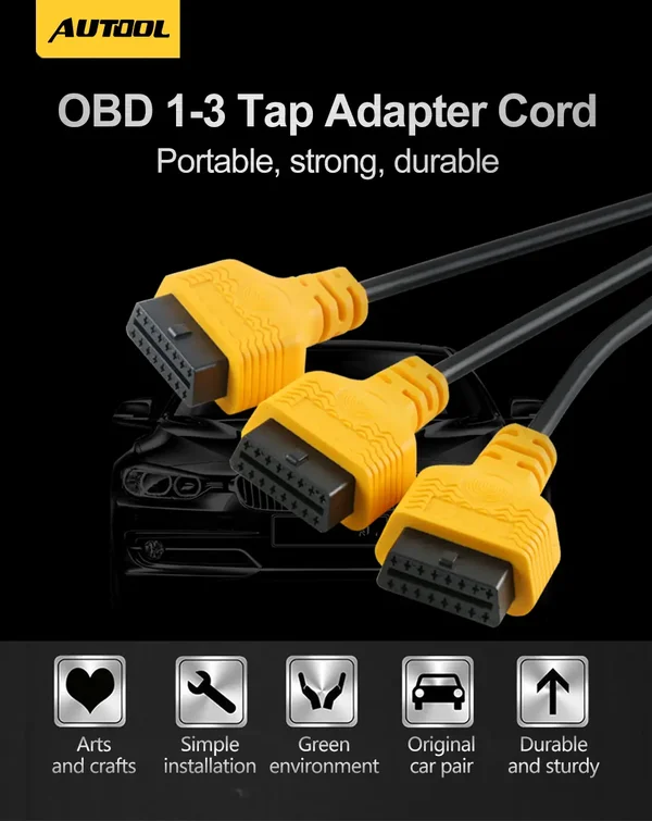 AUTOOL 50cm 1-to-3 Two-Pack OBD2 Splitter Cable