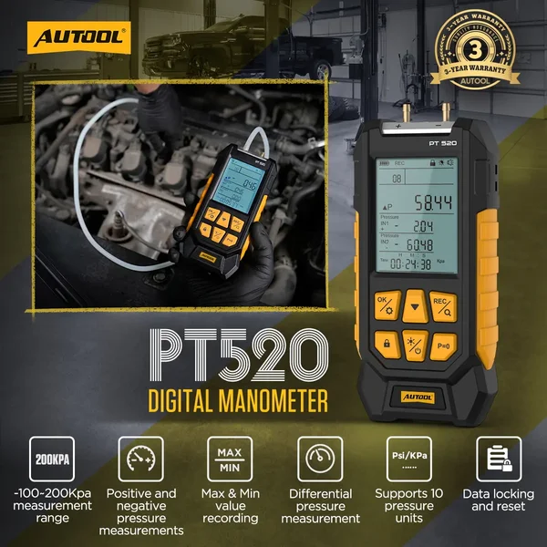 AUTOOL PT520 Dual-Port Differential Pressure Gauge