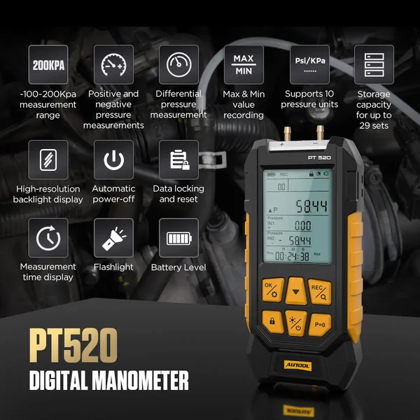 AUTOOL PT520 Dual-Port Differential Pressure Gauge