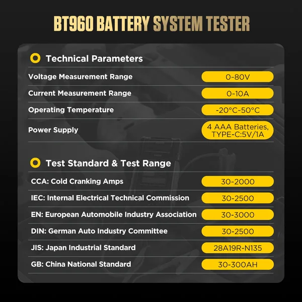 AUTOOL BT960 Lithium & Lead-Acid Automotive Battery Tester
