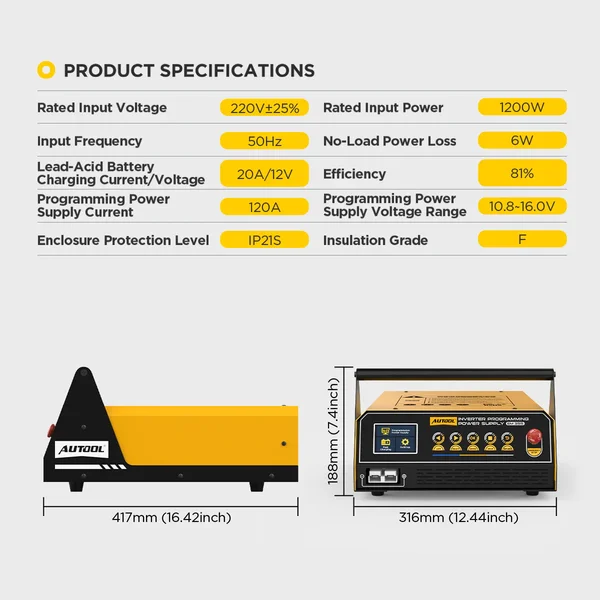 AUTOOL EM355 ECU Programming Power Supply & 12V AGM/Lead-Acid Battery Charger