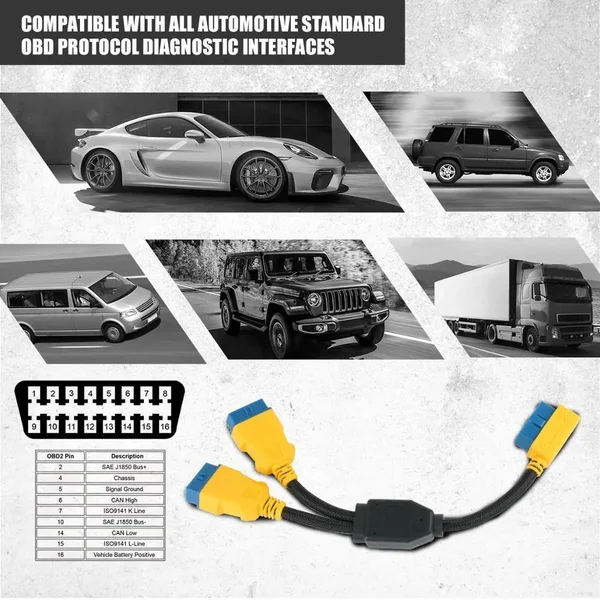 AUTOOL 35cm 1-to-2 OBD2 Splitter Cable