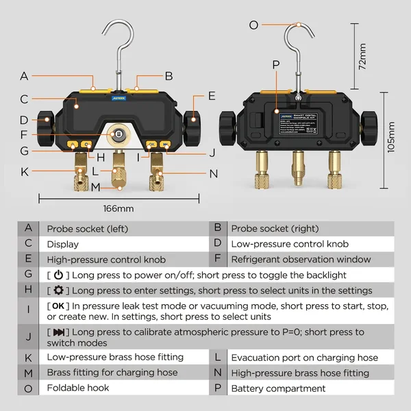 AUTOOL LM70 Smart Digital Manifold Gauge with Superheat & Subcooling
