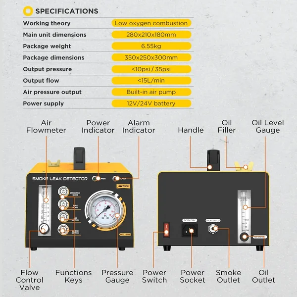 AUTOOL SDT208 Dual-Pressure Automotive Smoke Machine for 12V/24V Vehicles
