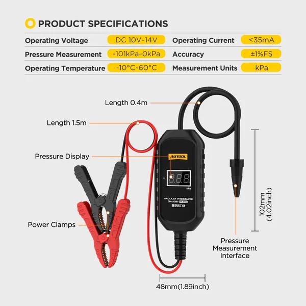 AUTOOL PT502 Digital Automotive Vacuum Tester
