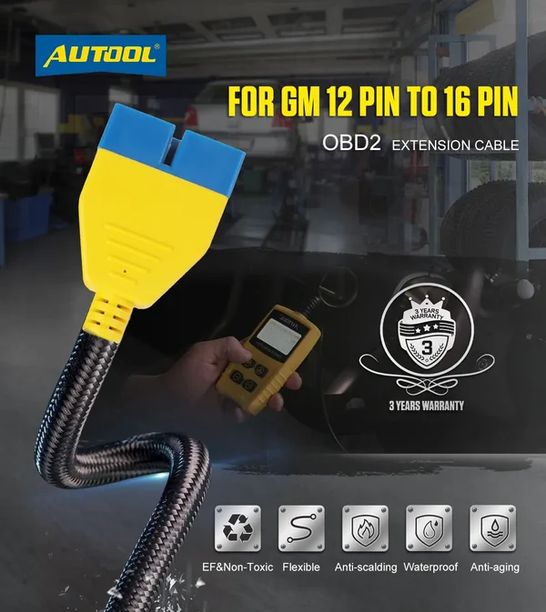 AUTOOL GM 12-Pin to 16-Pin 41cm OBD2 Adapter Cable