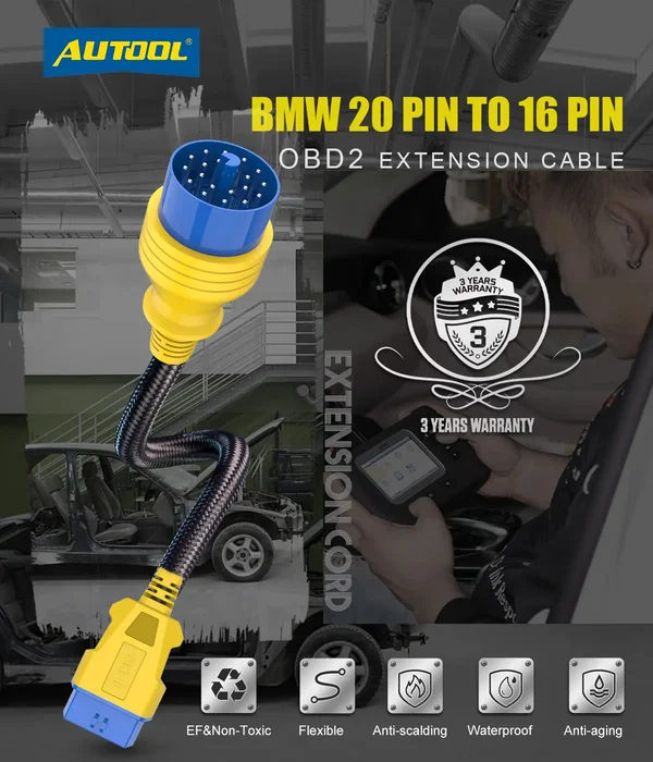 AUTOOL BMW 20-Pin to 16-Pin 40cm OBD2 Adapter Cable