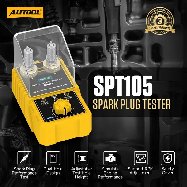 AUTOOL SPT105 Dual-Socket Spark Plug Tester, Adjustable Height, Up to 6000 RPM