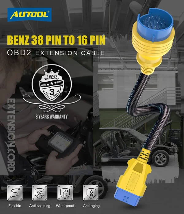 AUTOOL Mercedes-Benz 38-Pin to 16-Pin 42cm OBD2 Adapter Cable