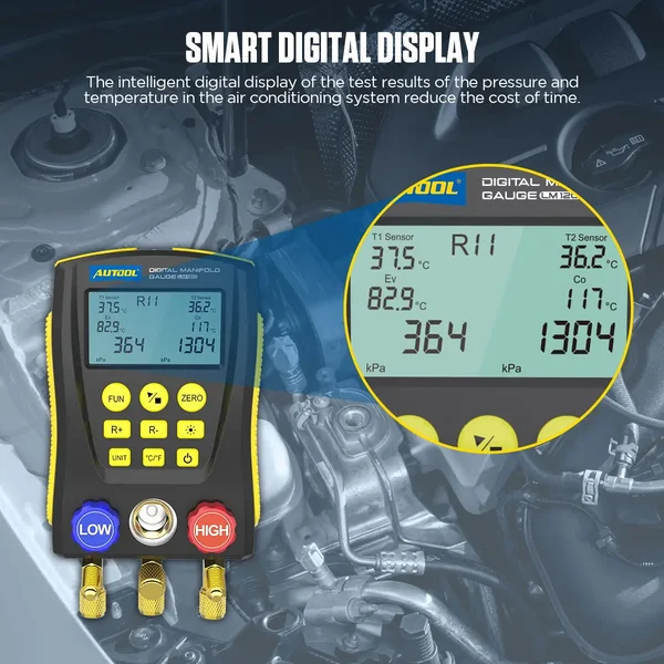 AUTOOL LM120 Digital Manifold Gauge with Dual Temperature Inputs