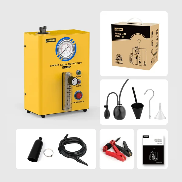 AUTOOL SDT203 Automotive Smoke Leak Detector with Pressure Gauge & Flow Meter