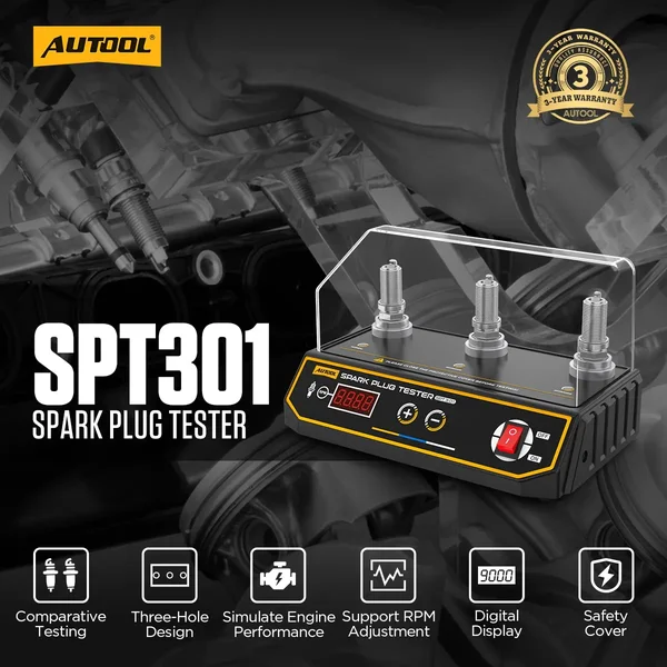 AUTOOL SPT301 3-Socket Digital Spark Plug Tester, 200–9000 RPM