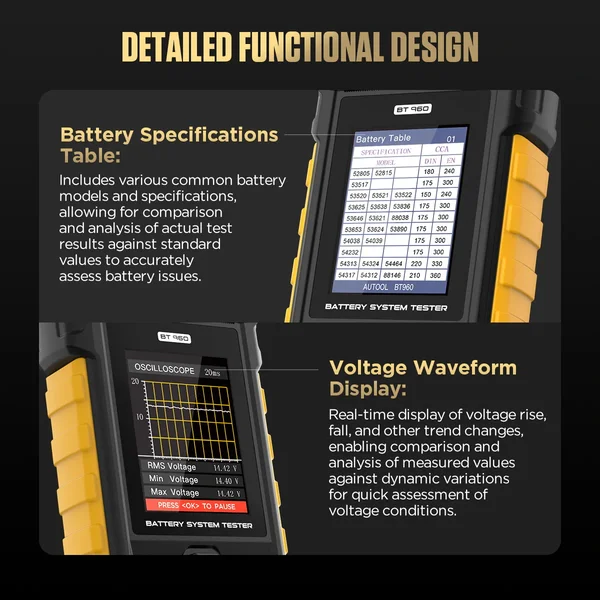 AUTOOL BT960 Lithium & Lead-Acid Automotive Battery Tester