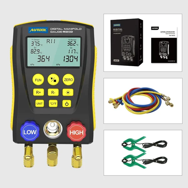 AUTOOL LM120+ Digital Manifold Gauge with T1/T2 Clamp Inputs