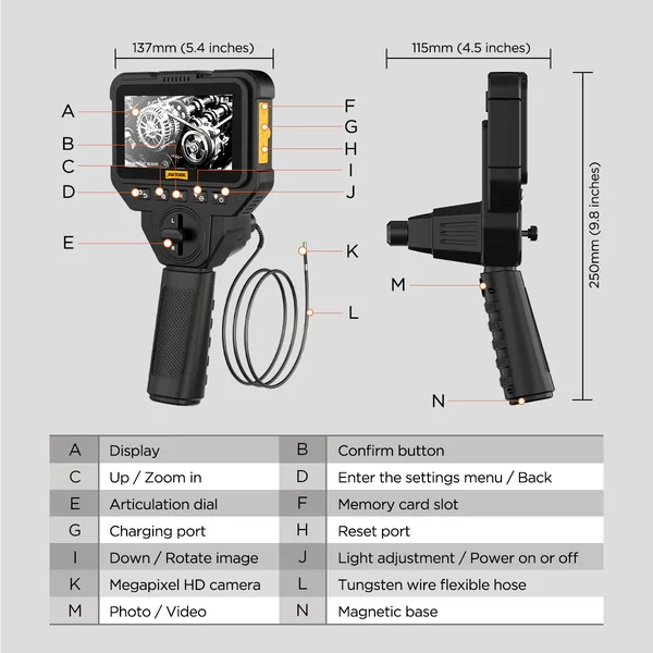 AUTOOL V86 2.8 mm Two-Way Articulating Borescope