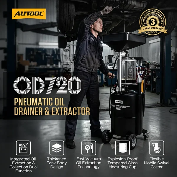 AUTOOL OD720 70 L Pneumatic Oil Extractor and Drainer with 10 L Measuring Cup