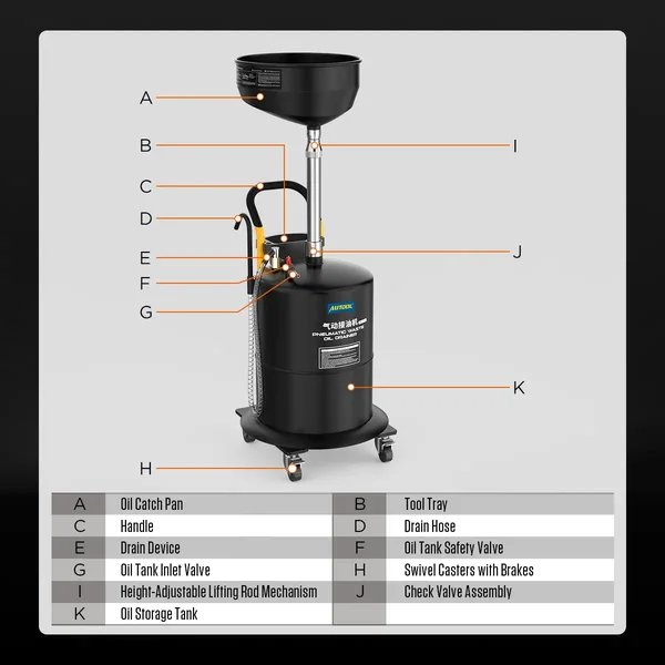 AUTOOL OD710 70 L Pneumatic Waste Oil Drainer with 20 L Catch Pan