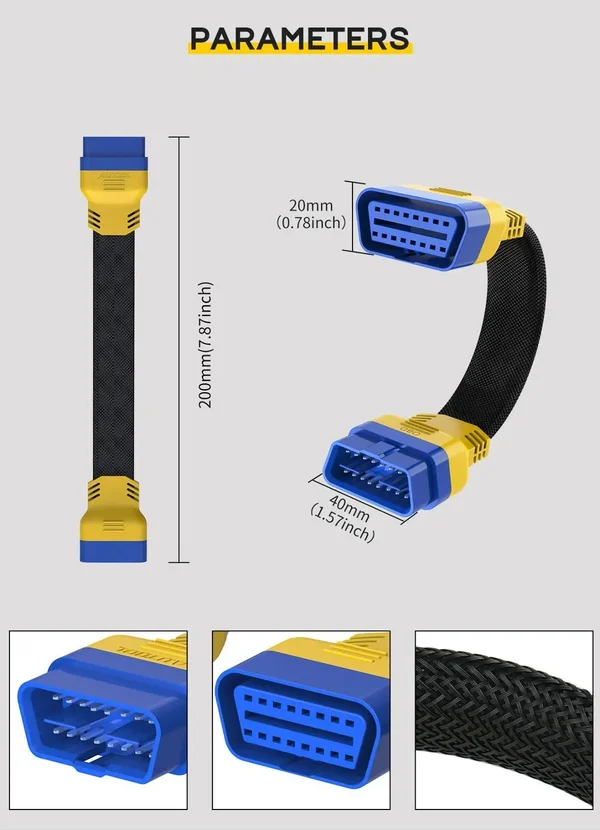 AUTOOL 20cm/30cm Gooseneck OBD2 Extension Cable