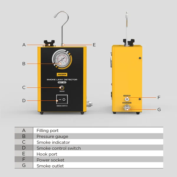 AUTOOL SDT60 Automotive Smoke Leak Detector with Built-In Air Pump & Pressure Gauge