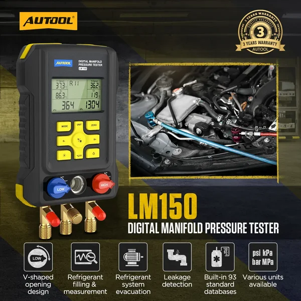 AUTOOL LM150 Digital Manifold Gauge with 93-Refrigerant Database