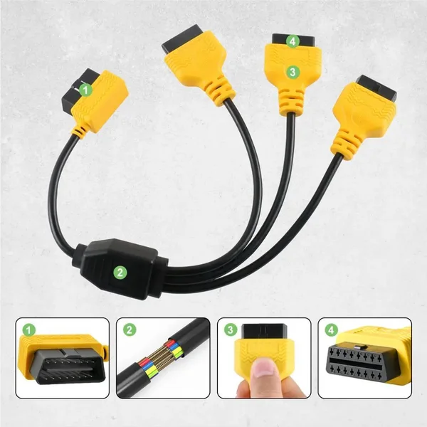 AUTOOL 50cm 1-to-3 Two-Pack OBD2 Splitter Cable