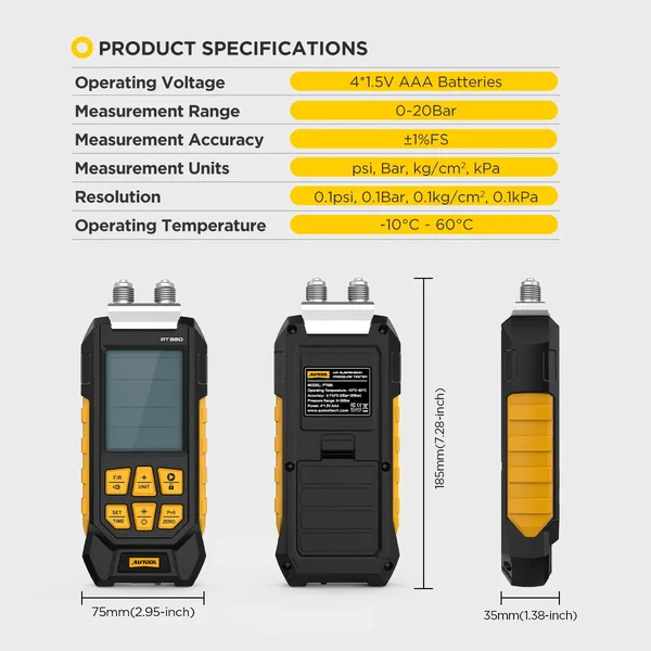 AUTOOL PT680 Dual-Channel Air Suspension Pressure Tester