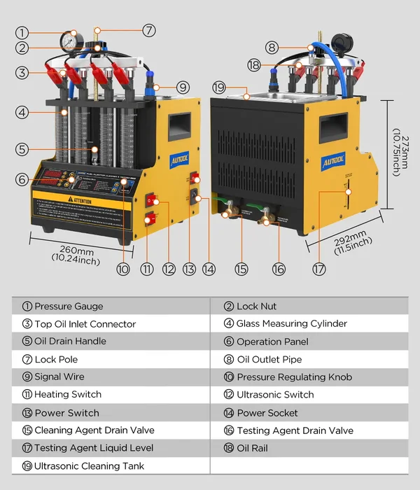AUTOOL CT160 4-Cylinder Heated Fuel Injector Cleaner and Tester