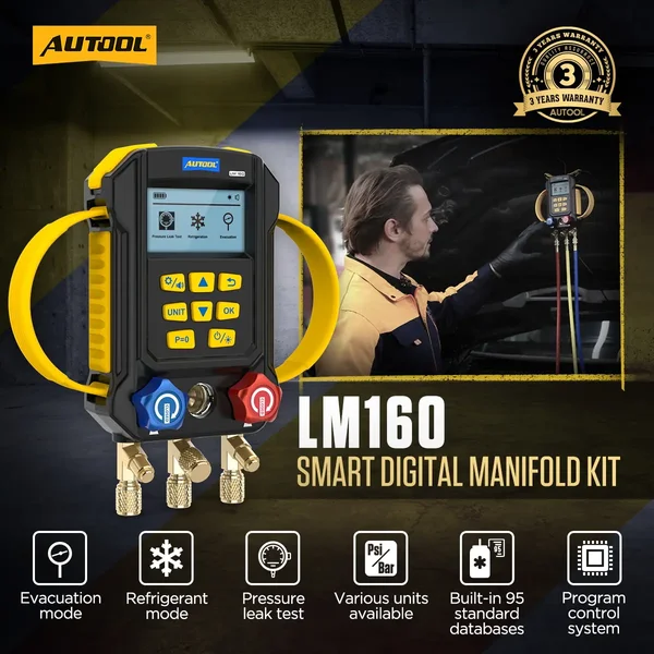 AUTOOL LM160 Smart Digital Manifold Kit with 95-Refrigerant Database