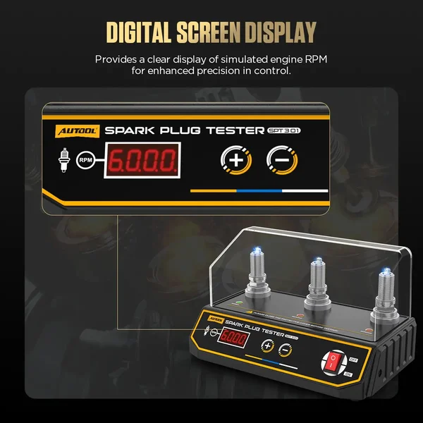 AUTOOL SPT301 3-Socket Digital Spark Plug Tester, 200–9000 RPM