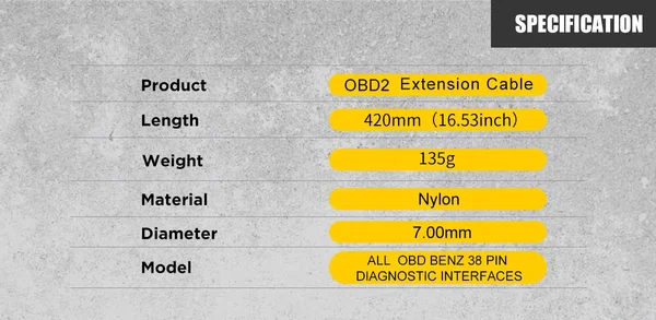 AUTOOL Mercedes-Benz 38-Pin to 16-Pin 42cm OBD2 Adapter Cable