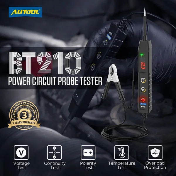 AUTOOL BT210 9–30V Digital Automotive Circuit Tester with Temperature Mode