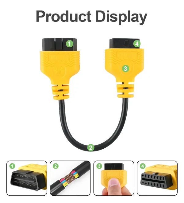 AUTOOL 30cm Two-Pack OBD2 Extension Cable