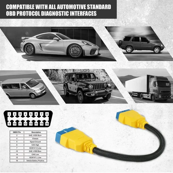 AUTOOL 36cm Braided OBD2 Extension Cable