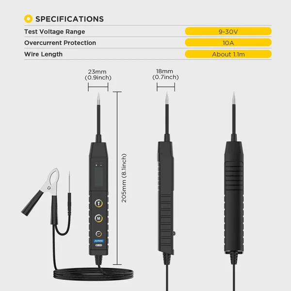 AUTOOL BT210 9–30V Digital Automotive Circuit Tester with Temperature Mode